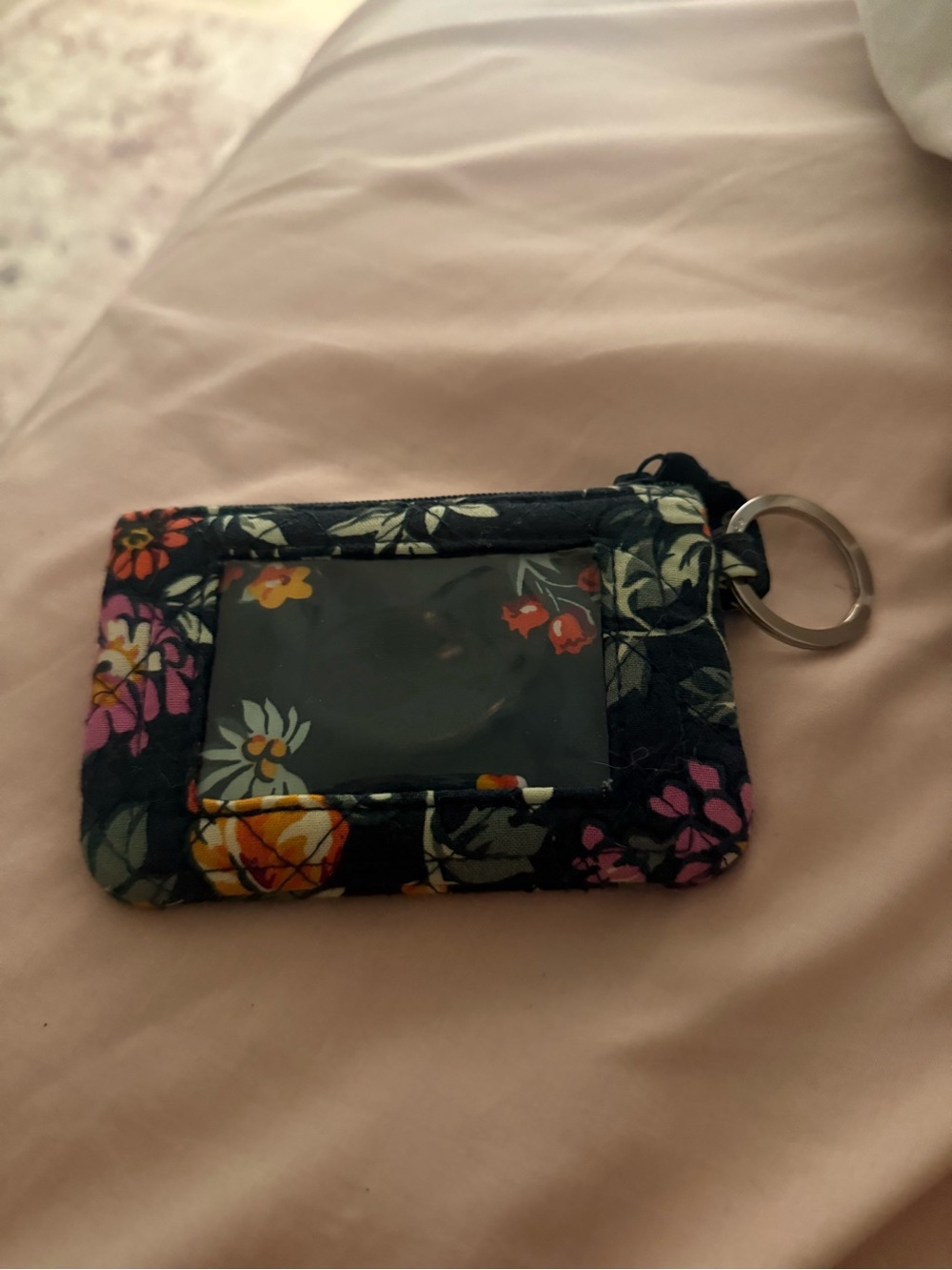 Vera Bradley Black Floral Quilted ID Keychain Holder